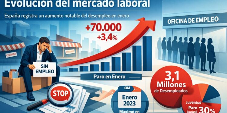 España registra un aumento del desempleo en enero de 2026
